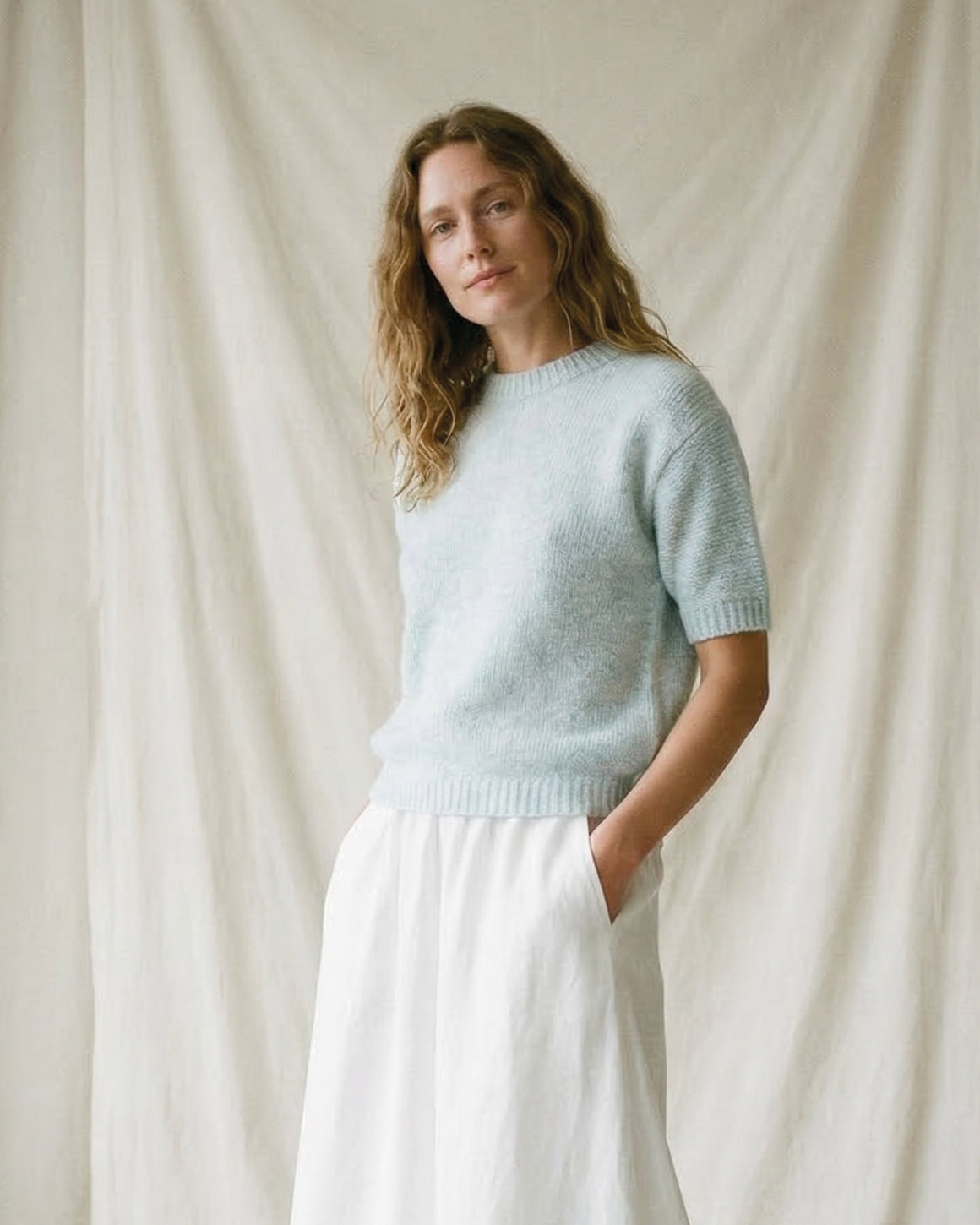 Alpa S/S Knit - Light Blue Melange