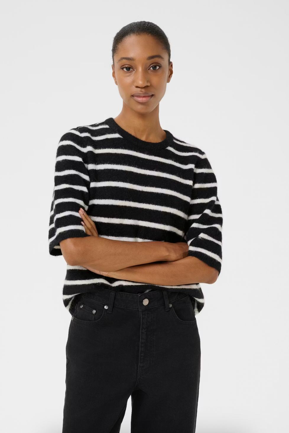 GZAlpha Pullover Black Ivory Striped nga Gestuz
