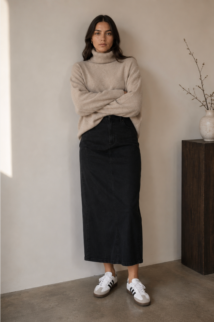 Tillia Long Skirt Grey Washed