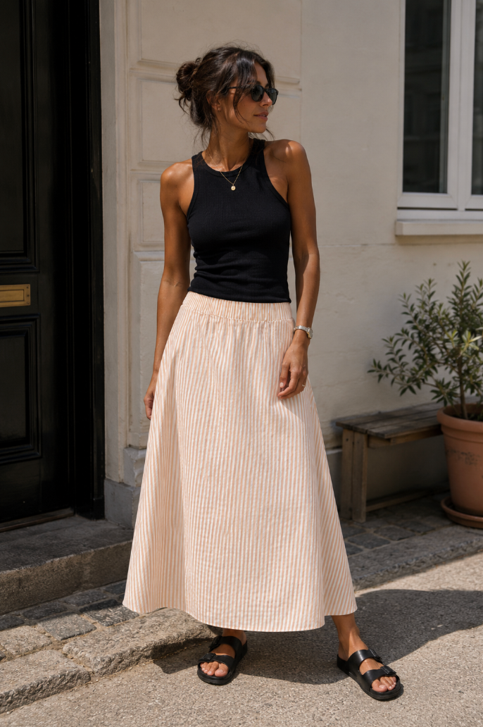 Lou Skirt - Dark Sand Stripe